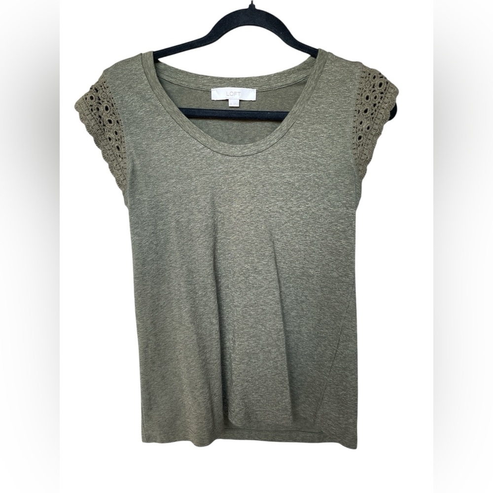 LOFT Women's Olive Lace Sleeve Blouse